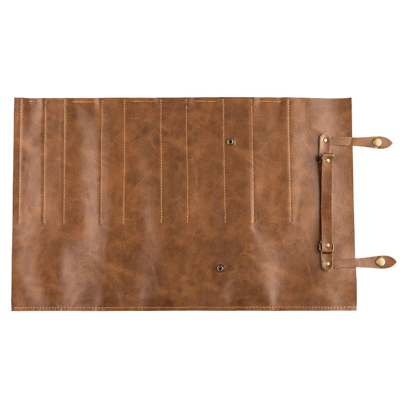 Trousse à couteaux de chef en cuir véritable à roulettes - 5 fentes