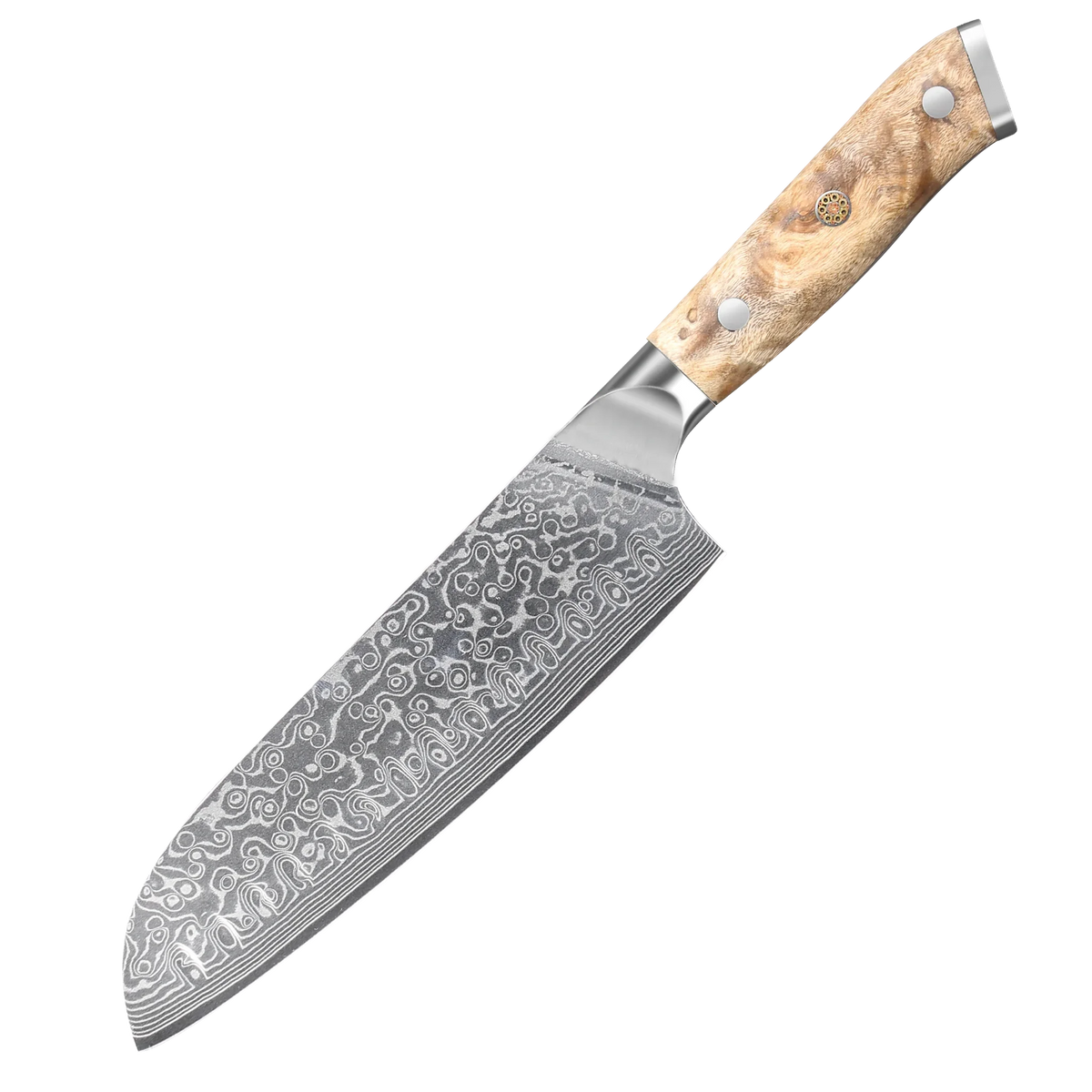 Couteau Santoku 18 cm - Acier damas 67 couches et bois de loupe