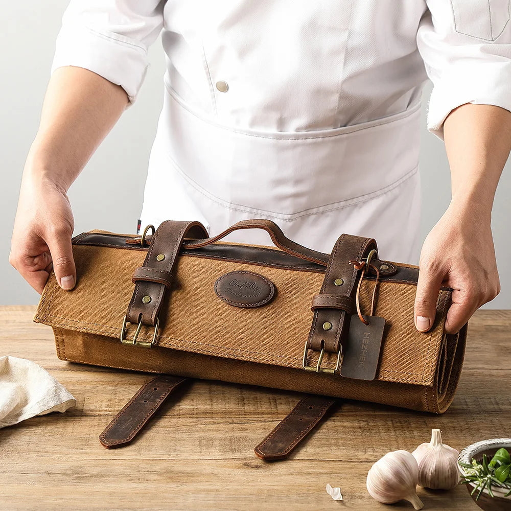 Sac à roulettes pour couteaux HEZHEN en toile cirée et cuir
