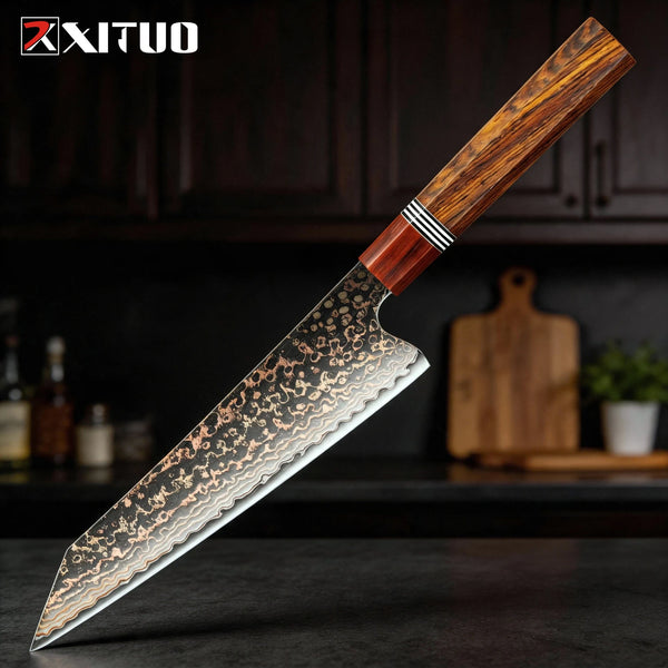 Couteau Kiritsuke damas cuivre arc-en-ciel XITUO