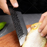 Couteau Santoku martelé Kurouchi - Acier inoxydable haute teneur en carbone