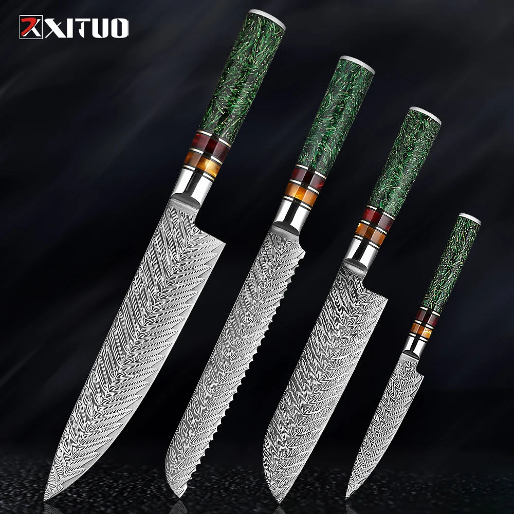 Coffret prestige damas XITUO - Lames damassées et manches en résine (1 à 8 pièces)