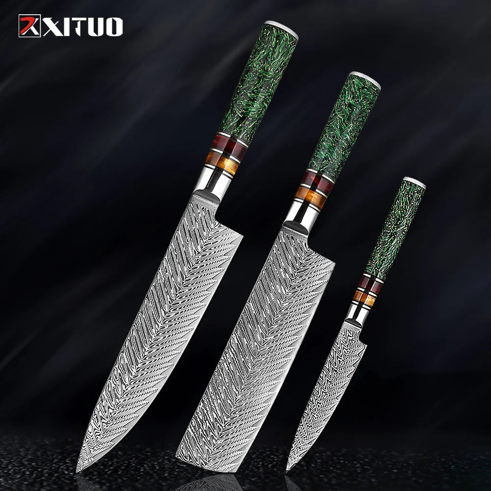 Coffret prestige damas XITUO - Lames damassées et manches en résine (1 à 8 pièces)