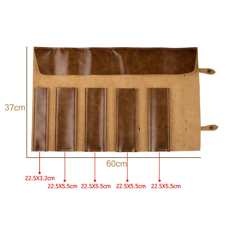Trousse à couteaux de chef en cuir véritable à roulettes - 5 fentes