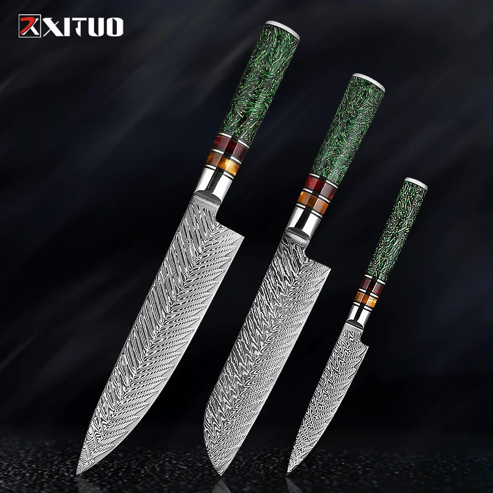 Coffret prestige damas XITUO - Lames damassées et manches en résine (1 à 8 pièces)