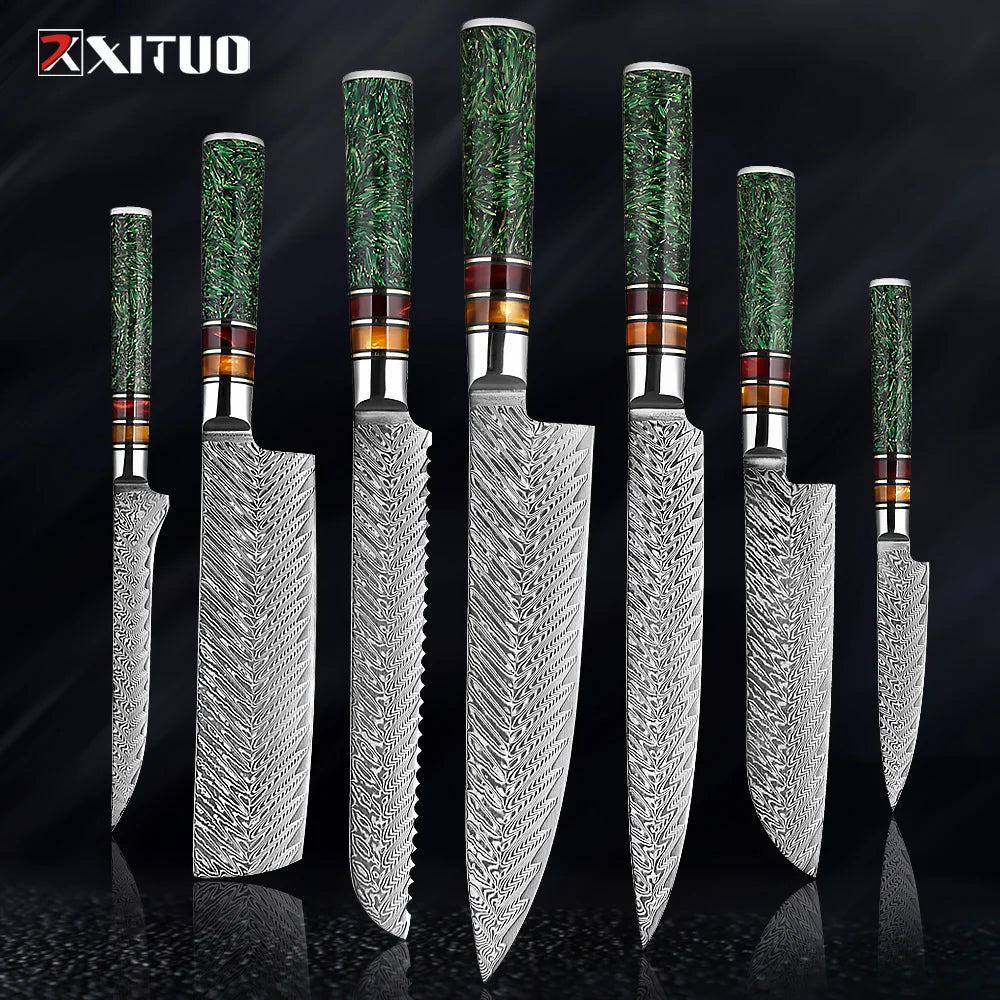 Coffret prestige damas XITUO - Lames damassées et manches en résine (1 à 8 pièces)