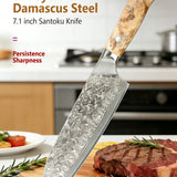 Couteau Santoku 18 cm - Acier damas 67 couches et bois de loupe