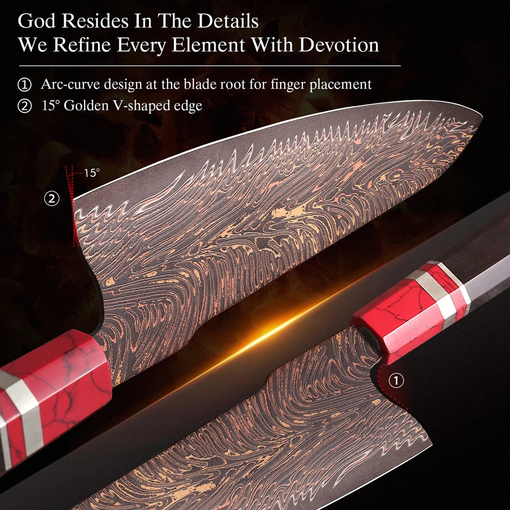 Couteau de chef Gyuto Cuivre Damas 20 cm - 37 couches et ébène