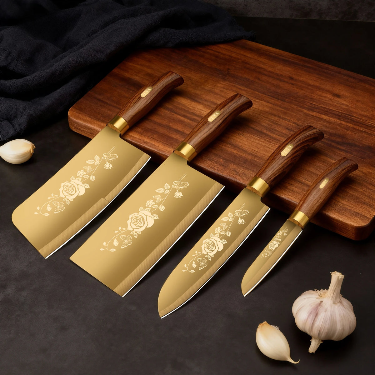 Couteau de chef finition titane doré et haute dureté