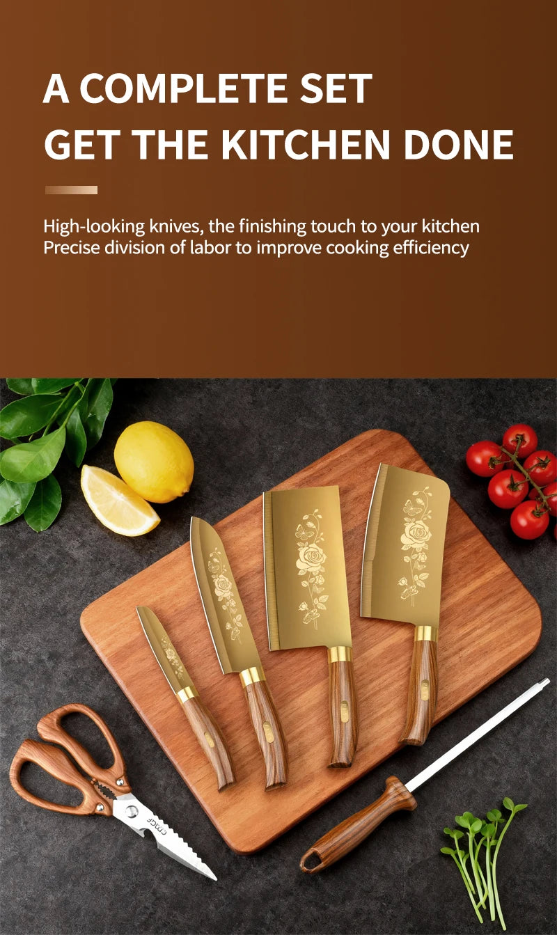 Couteau de chef finition titane doré et haute dureté