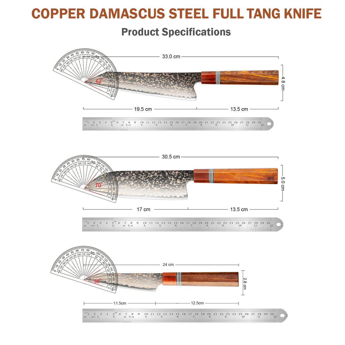 Couteau Kiritsuke damas cuivre arc-en-ciel XITUO