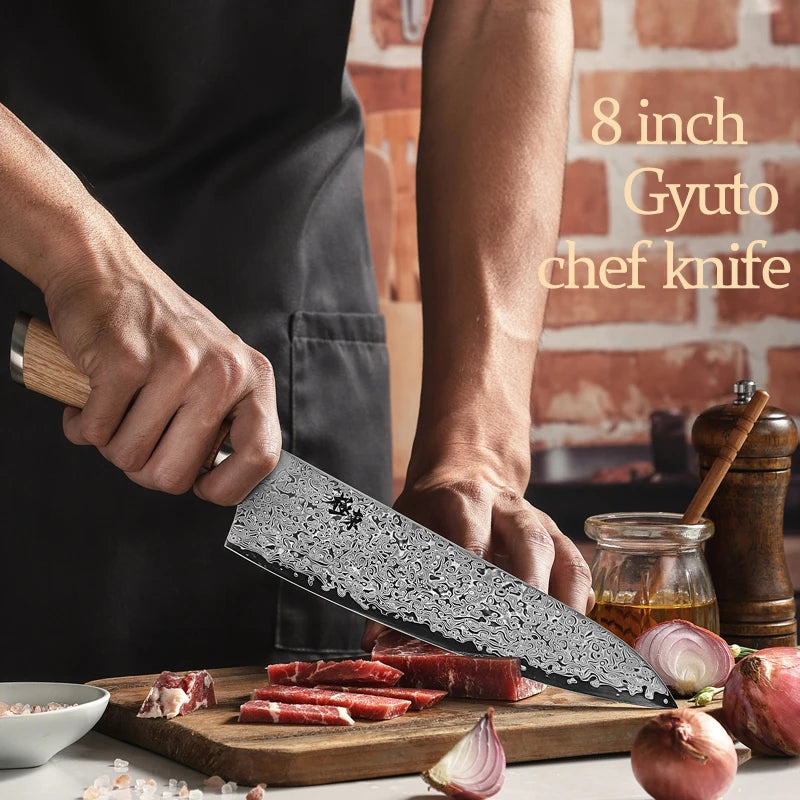 Couteau de chef Gyuto artisanal damas VG10 20 cm - 67 couches
