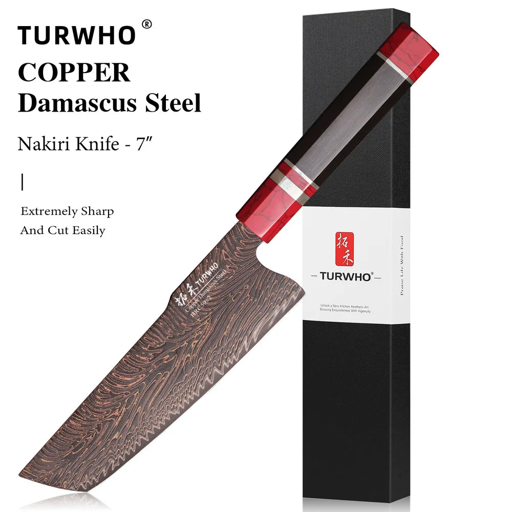 Couteau Nakiri Cuivre Damas 18 cm - 37 couches et ébène