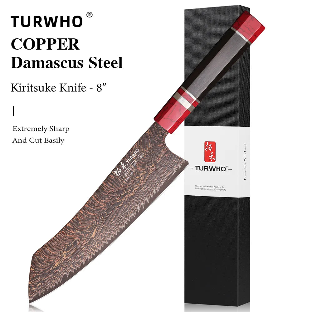 Couteau Kiritsuke Cuivre Damas 20 cm - 37 couches et ébène