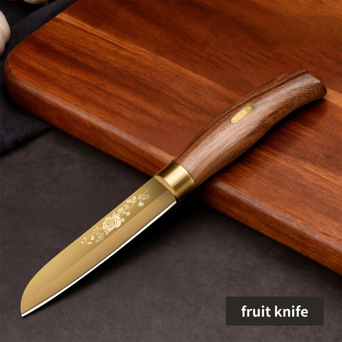 Couteau de chef finition titane doré et haute dureté