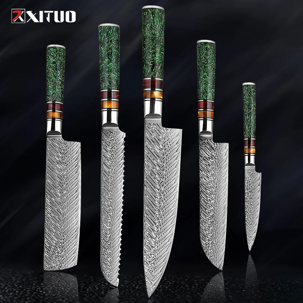 Coffret prestige damas XITUO - Lames damassées et manches en résine (1 à 8 pièces)