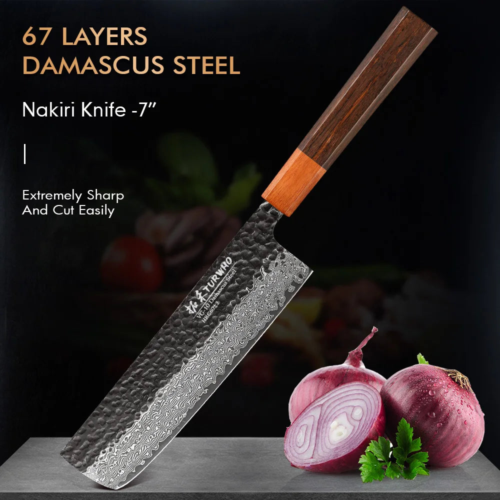 Couteau Nakiri 18 cm - Acier damas 67 couches pour légumes