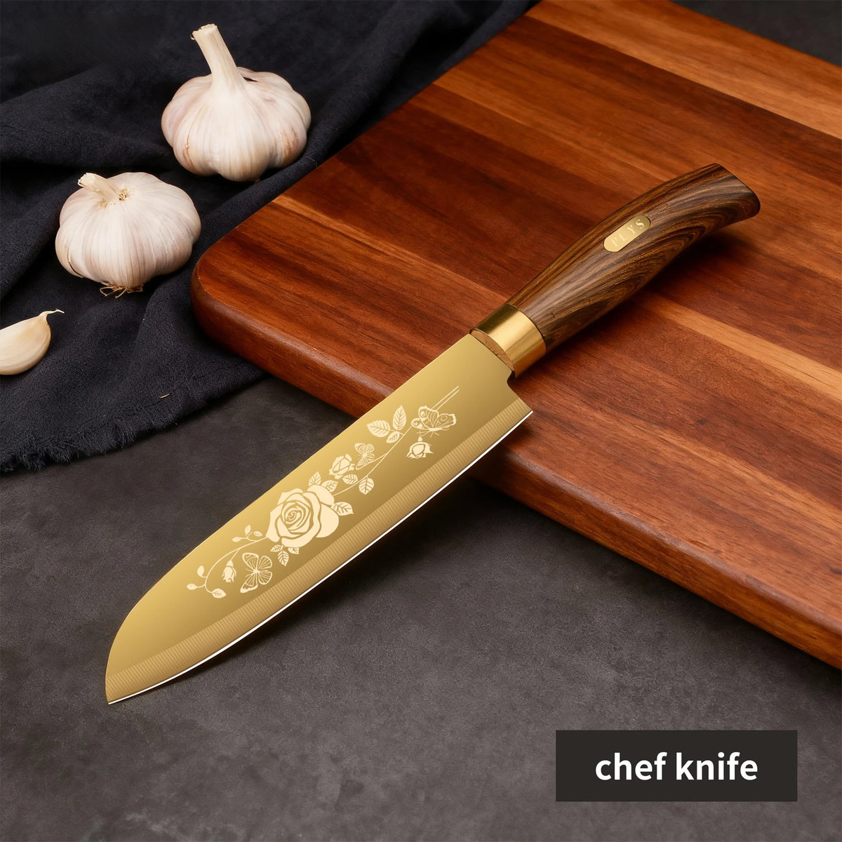 Couteau de chef finition titane doré et haute dureté