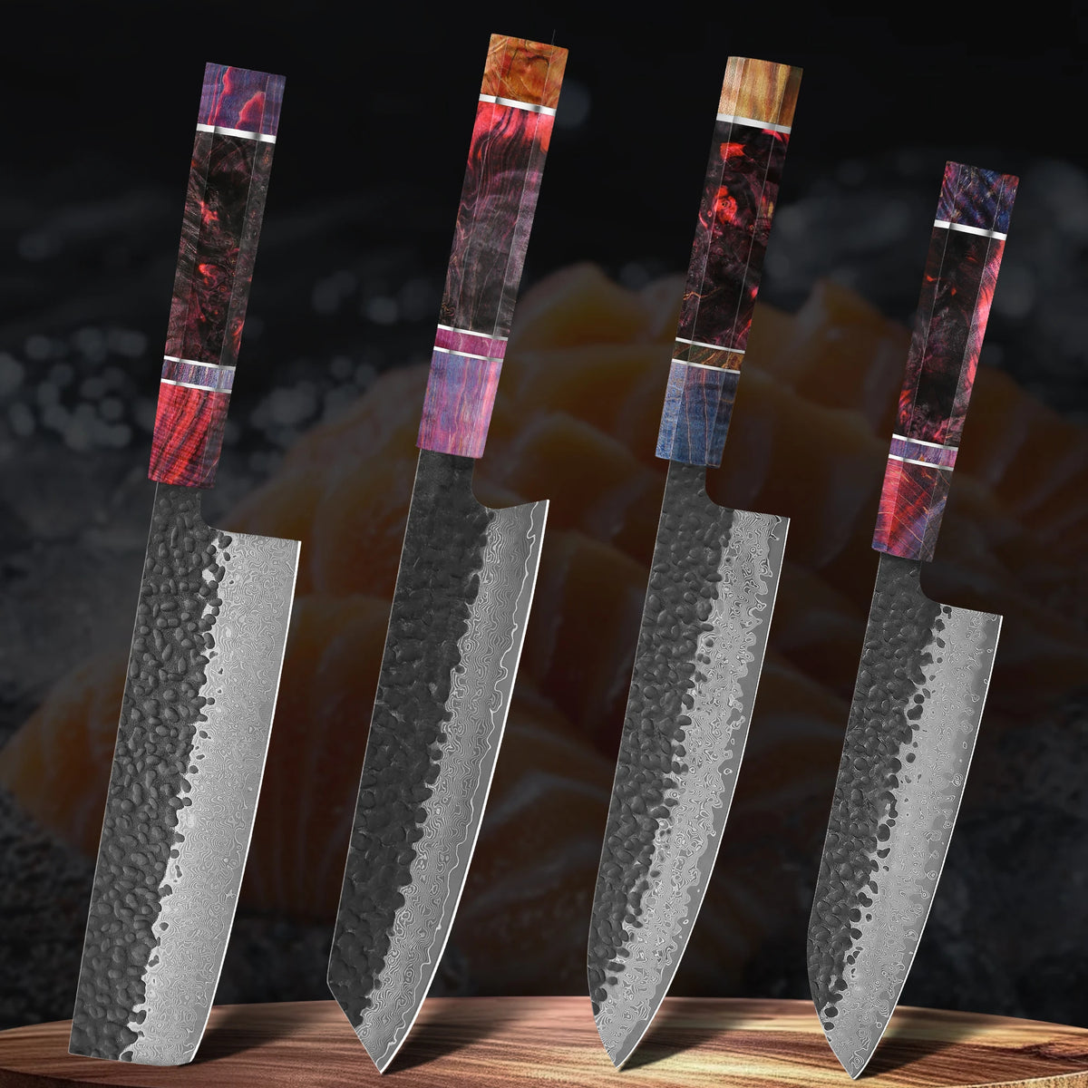 Ensemble de couteaux damas 67 couches - Chef, Santoku et utilitaire (1 à 4 pièces)