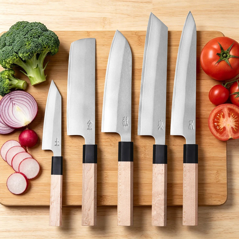Ensemble de couteaux japonais composite 3 couches - Chef, Nakiri et Santoku (1 à 5 pièces)
