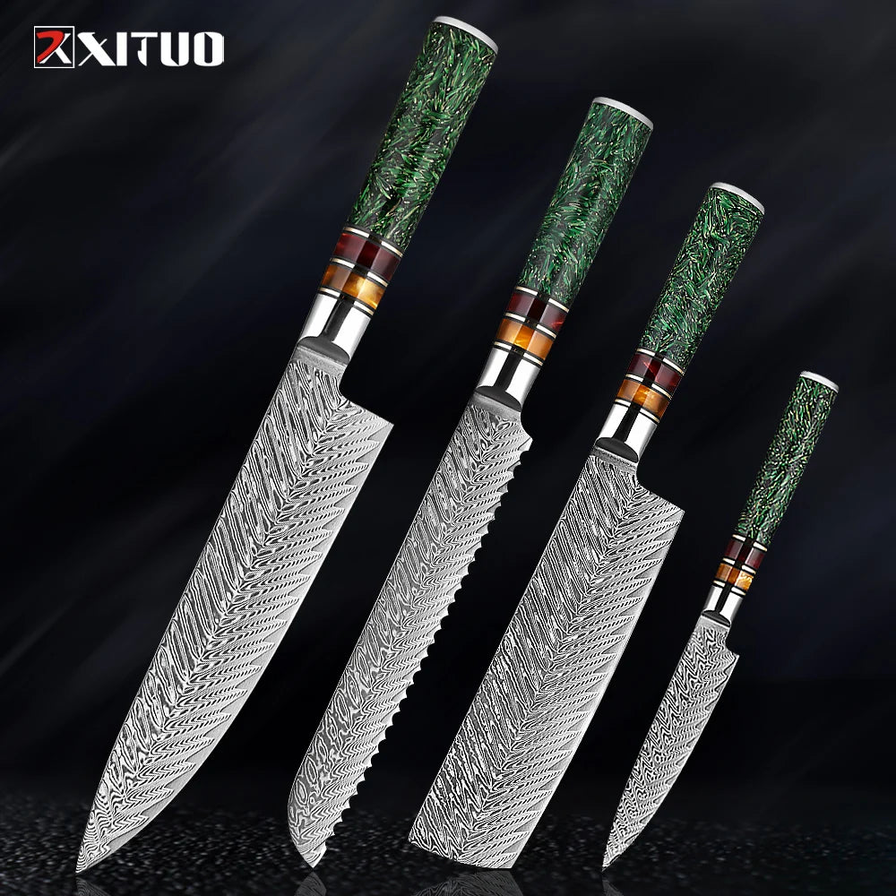 Coffret prestige damas XITUO - Lames damassées et manches en résine (1 à 8 pièces)
