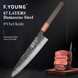 Couteau de chef Gyuto DAMASAKI 20 cm en acier damas 67 couches et manche en palissandre