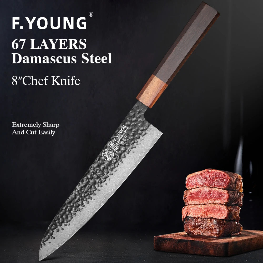 Couteau de chef Gyuto DAMASAKI 20 cm en acier damas 67 couches et manche en palissandre