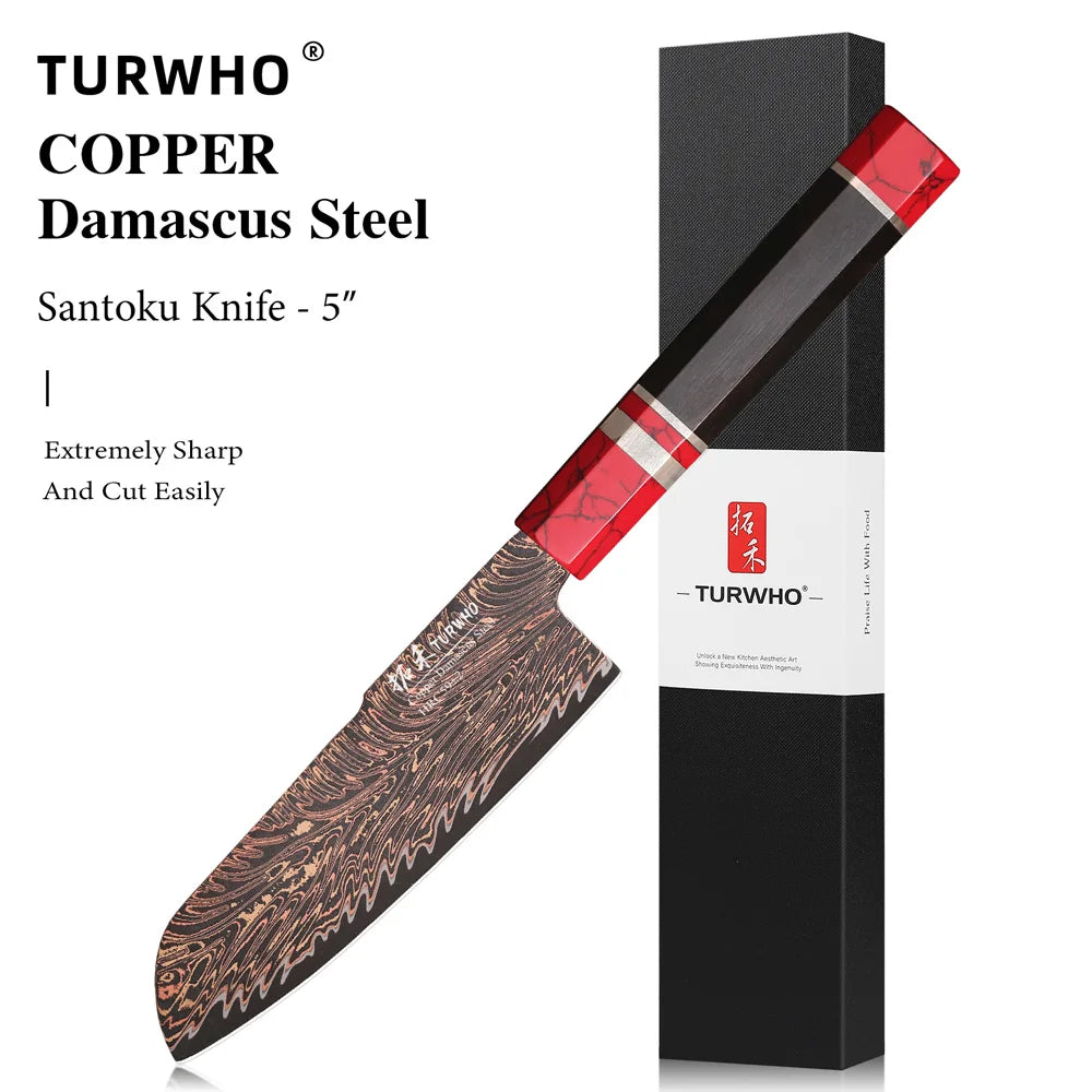 Couteau Santoku Cuivre Damas 18 cm - 37 couches et ébène