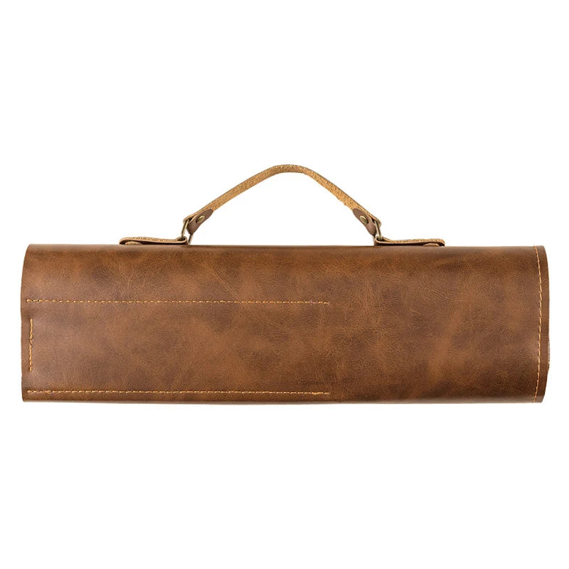 Trousse à couteaux de chef en cuir véritable à roulettes - 5 fentes
