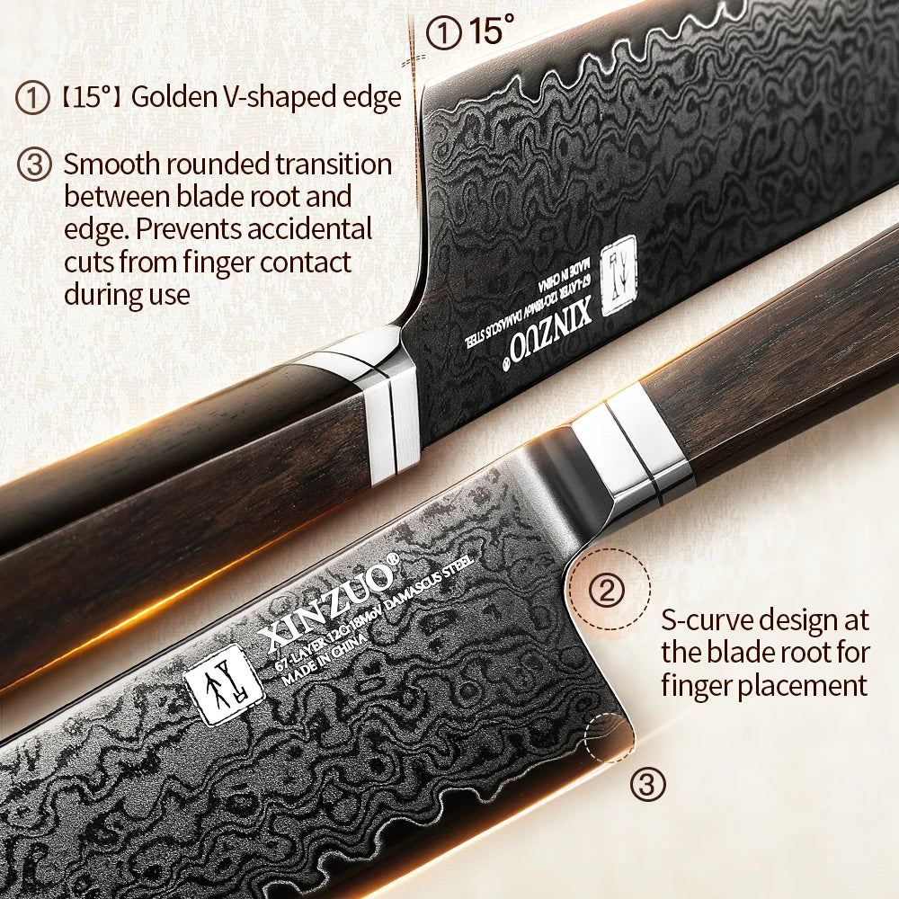 Couteau Bunka damas 67 couches XINZUO - Manche en ébène