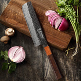 Lame rectangulaire damassée du couteau Nakiri pour la découpe des légumes