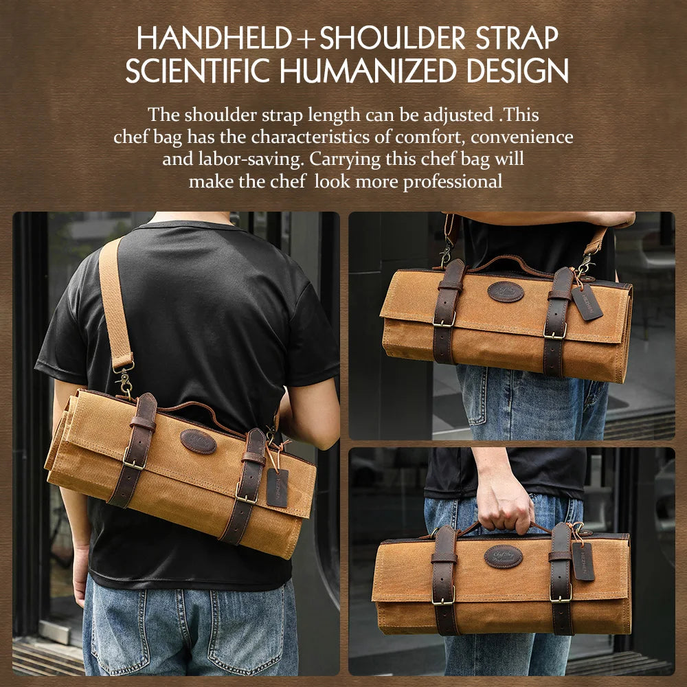 Sac à roulettes pour couteaux HEZHEN en toile cirée et cuir
