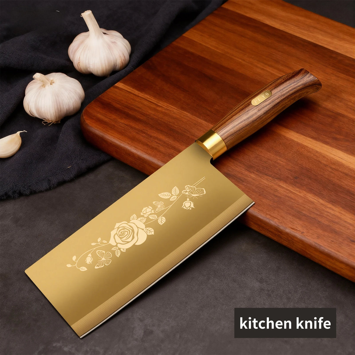 Couteau de chef finition titane doré et haute dureté
