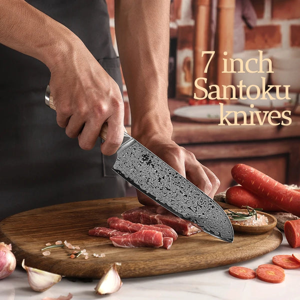 Couteau Santoku artisanal damas VG10 18 cm - 67 couches