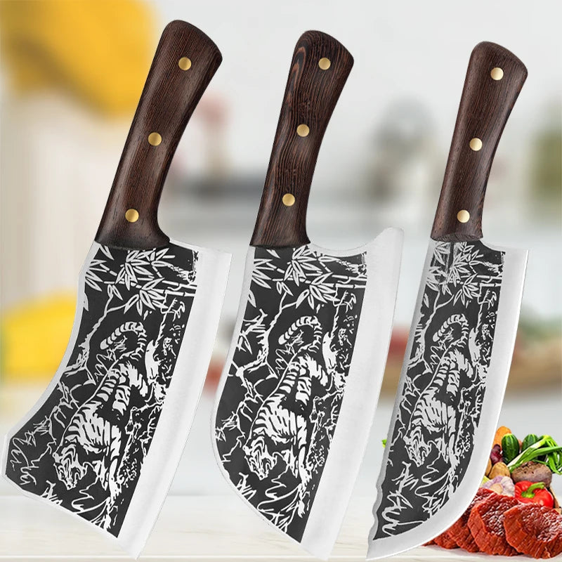 Ensemble de couteaux de boucher et de chef forgés en acier carbone