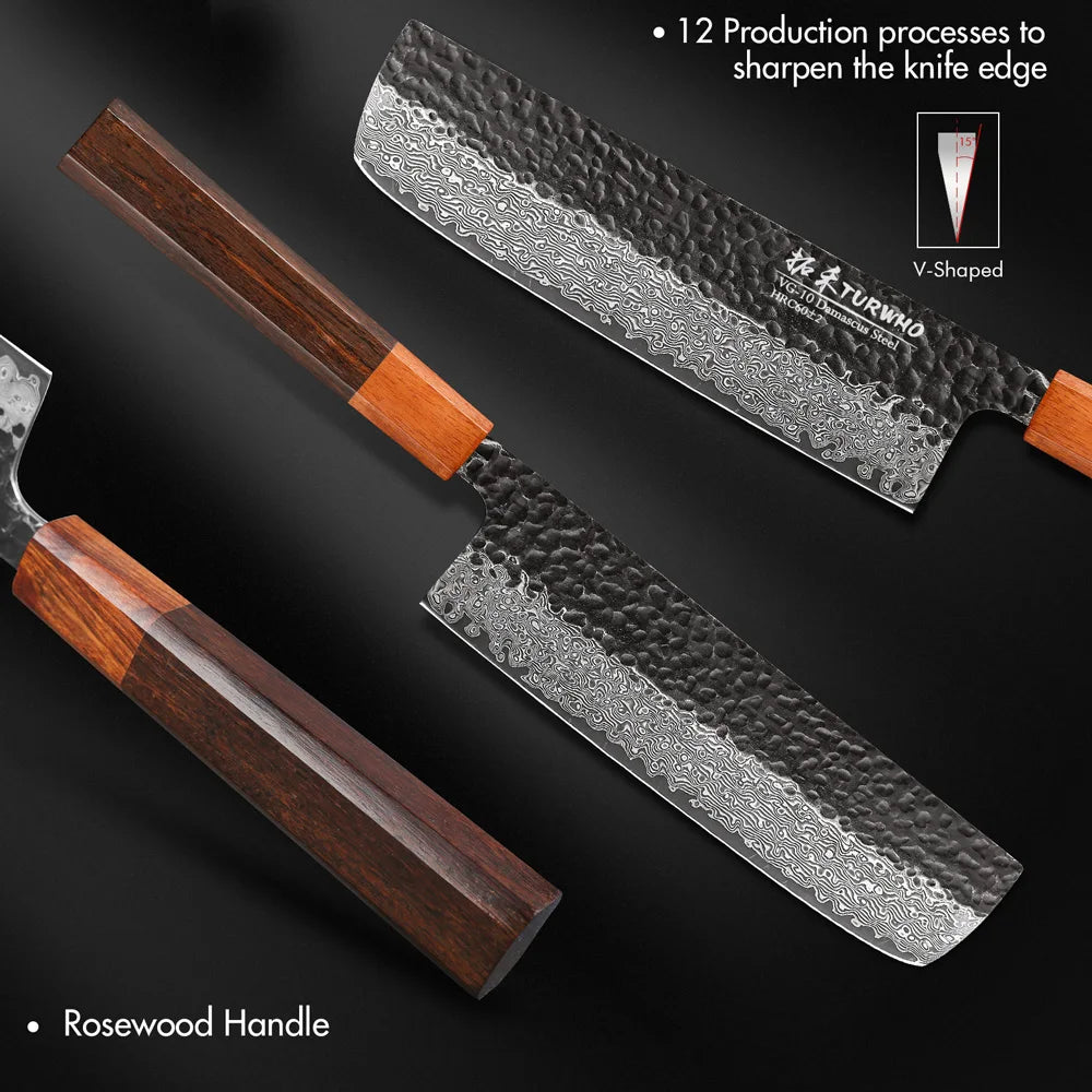 Couteau Nakiri 18 cm - Acier damas 67 couches pour légumes