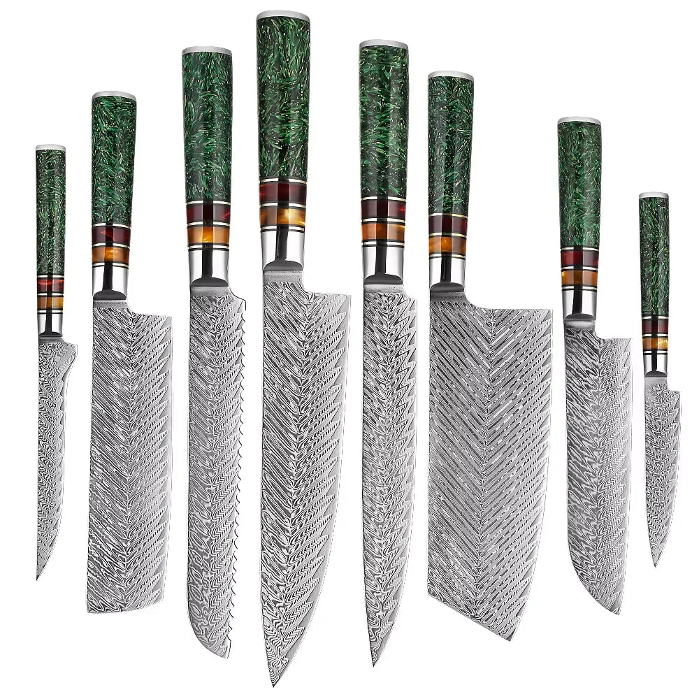 Coffret prestige damas XITUO - Lames damassées et manches en résine (1 à 8 pièces)
