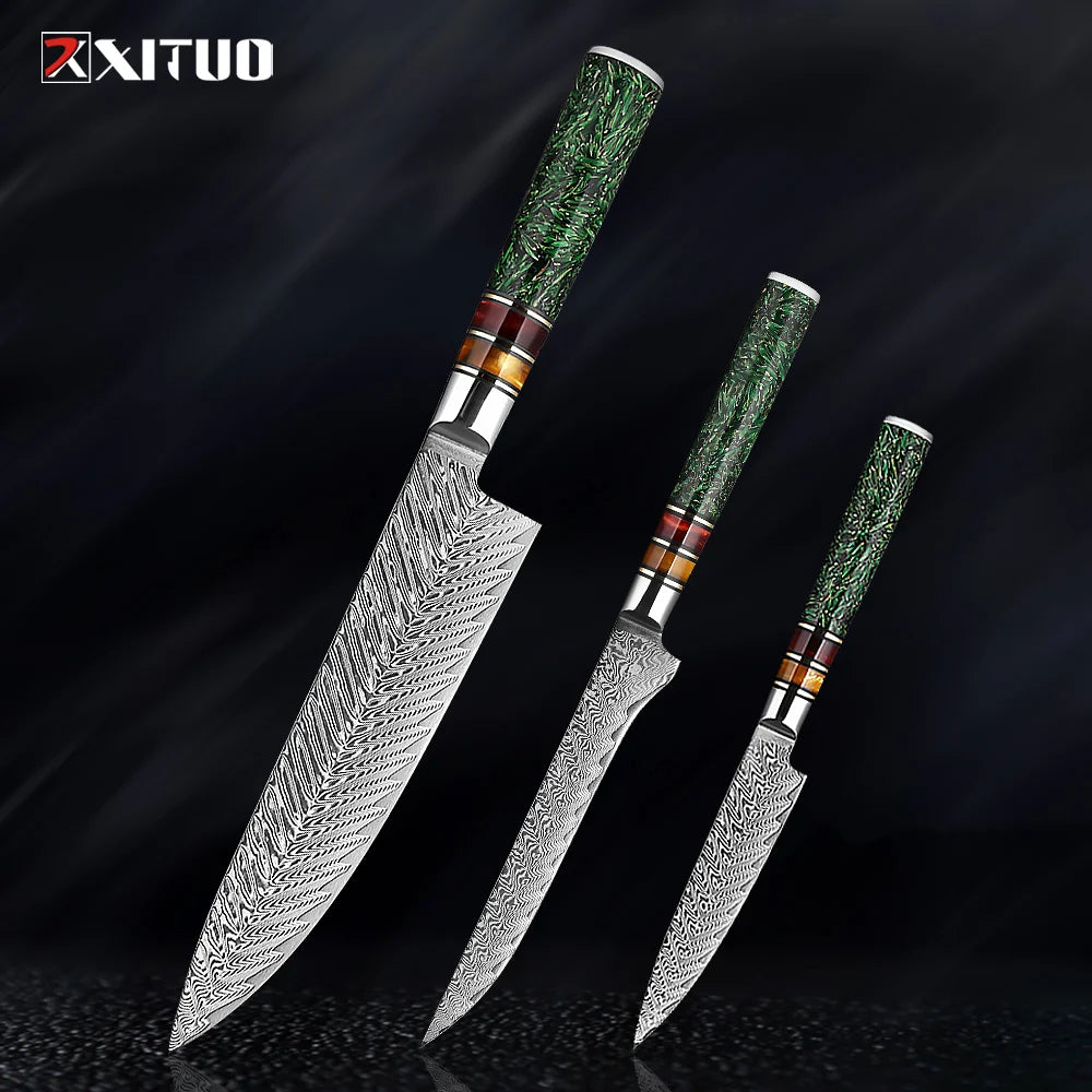 Coffret prestige damas XITUO - Lames damassées et manches en résine (1 à 8 pièces)