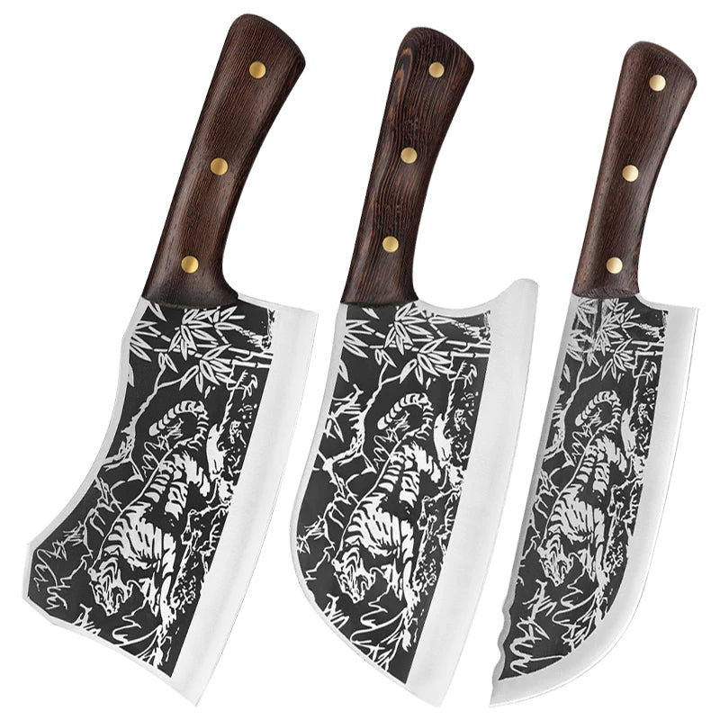 Ensemble de couteaux de boucher et de chef forgés en acier carbone