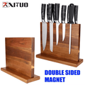 Bloc magnétique à couteaux double face en acacia