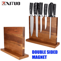 Bloc magnétique à couteaux double face en acacia
