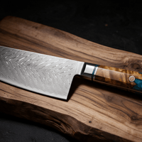 Couperet de Cuisine Japonais Acier Damas 67 Couches 18 cm – Manche Résine & Bois Stabilisé - Damasaki