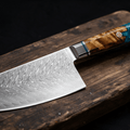 Couperet de Cuisine Japonais Acier Damas 67 Couches 18 cm – Manche Résine & Bois Stabilisé - Damasaki