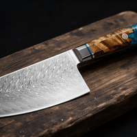 Couperet de Cuisine Japonais Acier Damas 67 Couches 18 cm – Manche Résine & Bois Stabilisé - Damasaki