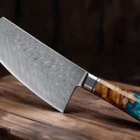 Couperet de Cuisine Japonais Acier Damas 67 Couches 18 cm – Manche Résine & Bois Stabilisé - Damasaki