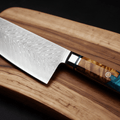 Couperet de Cuisine Japonais Acier Damas 67 Couches 18 cm – Manche Résine & Bois Stabilisé - Damasaki