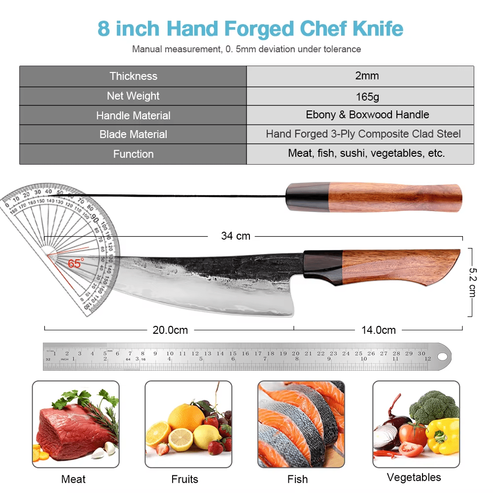 Couteau de chef en acier composite 20,3 cm – ébène et buis