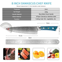 Couteau de chef damas 20,3 cm – bois bleu