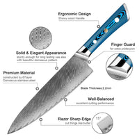 Couteau de chef damas 20,3 cm – bois bleu