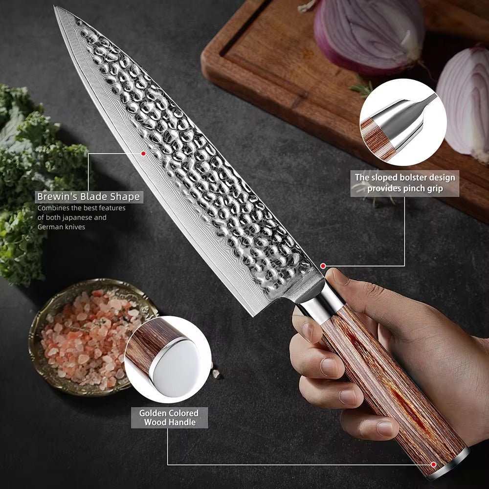 Couteau de chef damas – bois doré